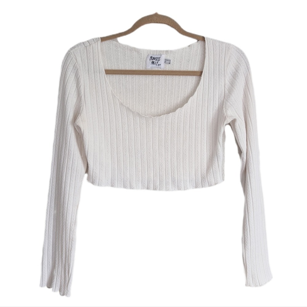Princess Polly Boho Cottage Romantic White Knitted Cropped T-Shirt